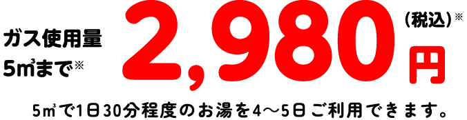 ガス使用量５㎥まで2,980円（税込）